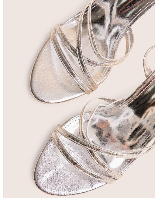 Public Desire Brown Free Spirit Silver Strappy Round Toe Mid Heels