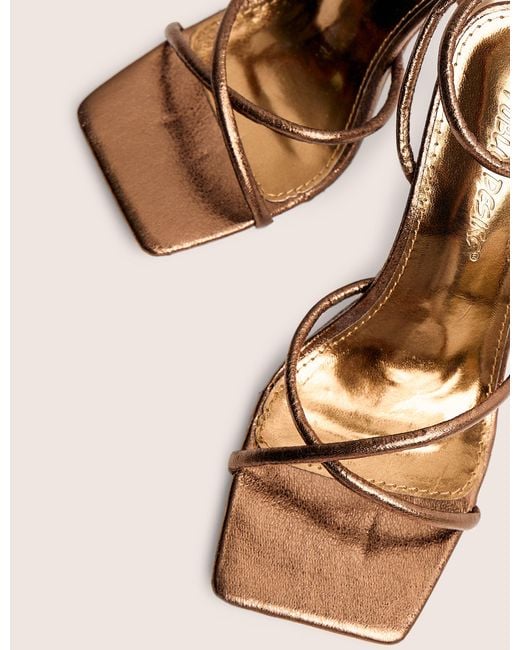 Public Desire Brown Bree Bronze Pu Barely There Square Toe Mid Stiletto Heels