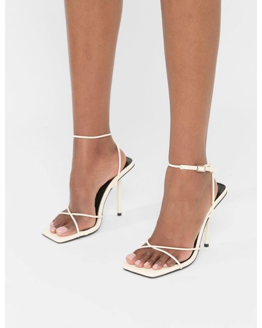 Public Desire White Jiggy Ecru Pu Stiletto Square Toe Barely There