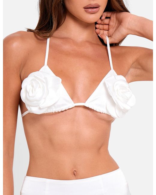 Public Desire Blue Bralet Top With Floral Corsage White