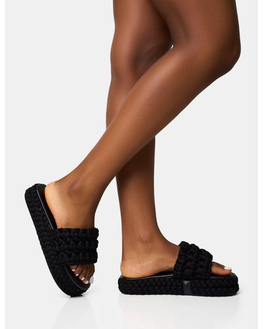 Public Desire Hattie Black Woven Platform Sandals