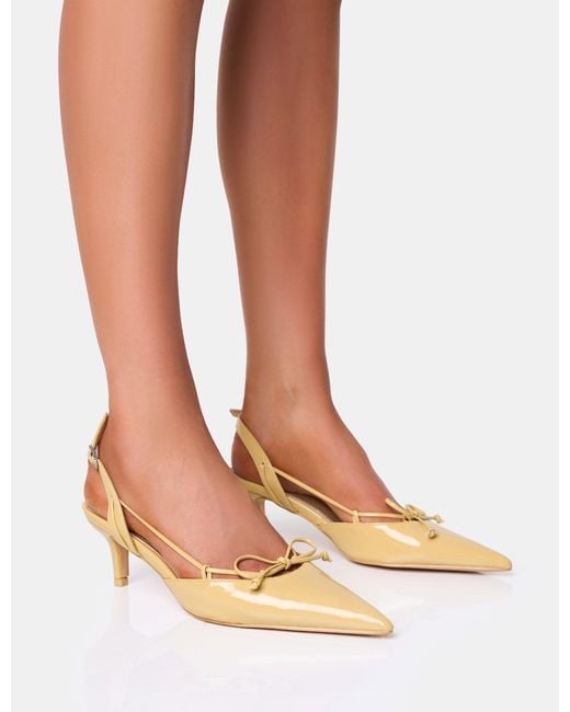 Public Desire Brown Rai Custard Cream Bow Detail Slingback Court Mid Heels
