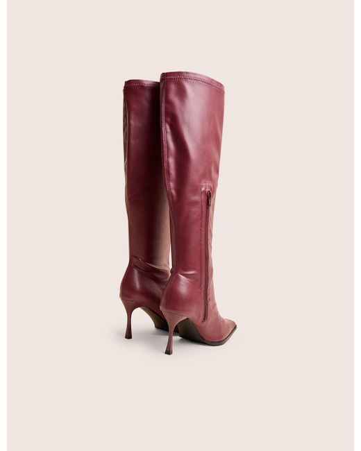 Public Desire Red Scorpion Burgundy Mid Heel Sock Knee High Boots