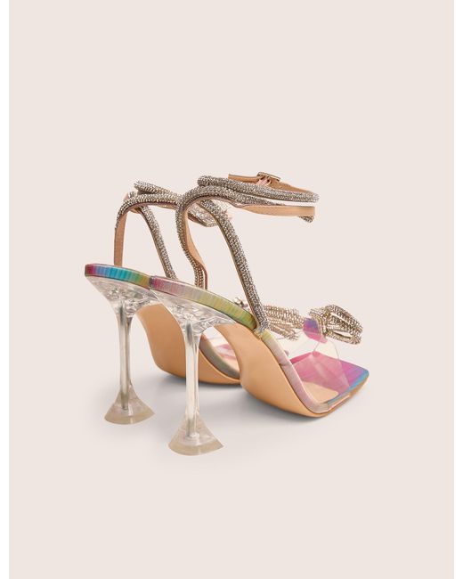 Public Desire Multicolor Glimmer Multi Holographic Wrap Around Diamante Bow Square Toe Heels