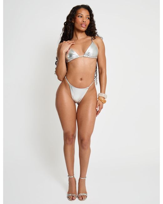 Public Desire Brown Foiled Bikini Bottoms Silver