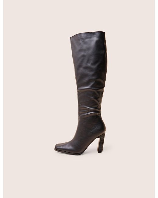 Public Desire Blue Acquilla Black Knee High Flared Heel Boots