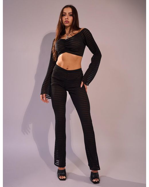 Public Desire Multicolor Laddered Mesh Straight Leg V Waist Pants Black