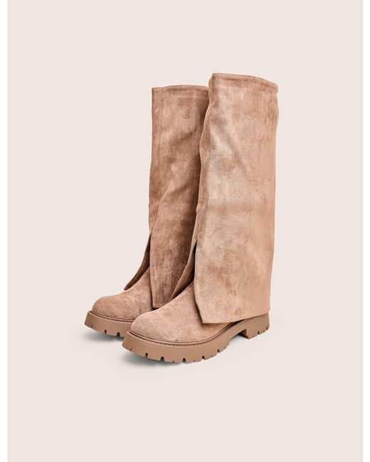 Public Desire Natural Dusty Beige Chunky Sole Faux Suede Fold Over Boots