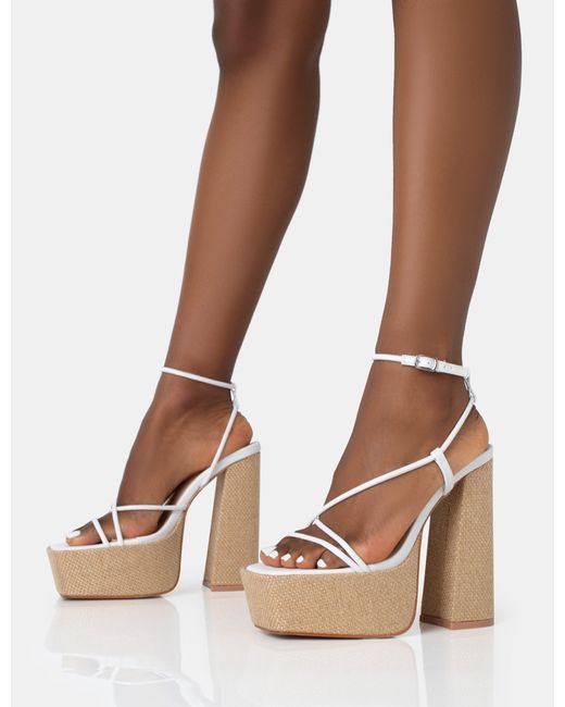 Public Desire Blissful White Pu Asymmetric Strappy Square Toe