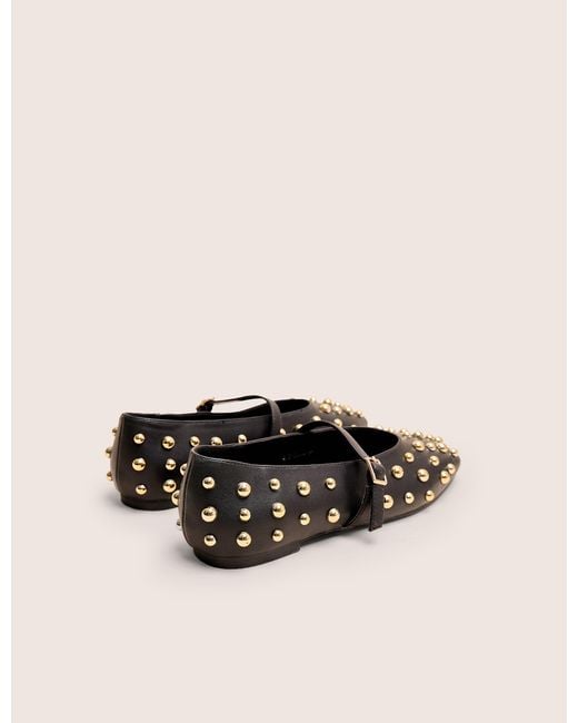 Public Desire Natural Elsie Black Studded Ballerina Flats