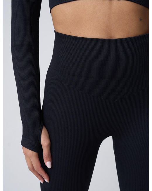 Public Desire Blue Ribbed High Waisted Bum Lift Leggings Black