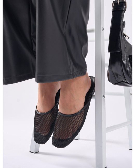 Public Desire First Dance Black Mesh Flat Mules