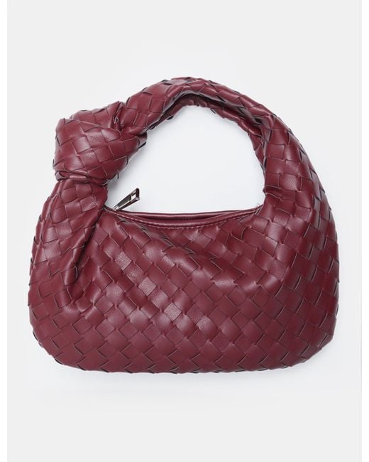 Public Desire Purple The Blame Burgundy Woven Pu Knot Detail Mini Pu Bag