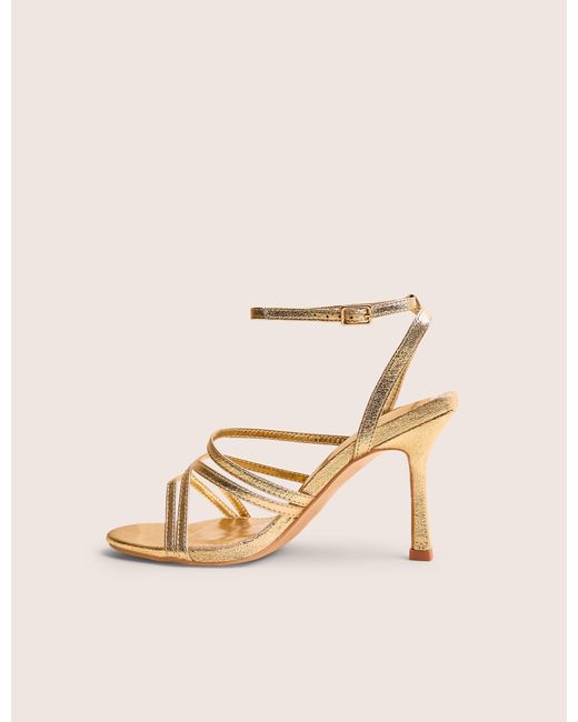 Public Desire Brown Free Spirit Wide Fit Gold Strappy Round Toe Mid Heels