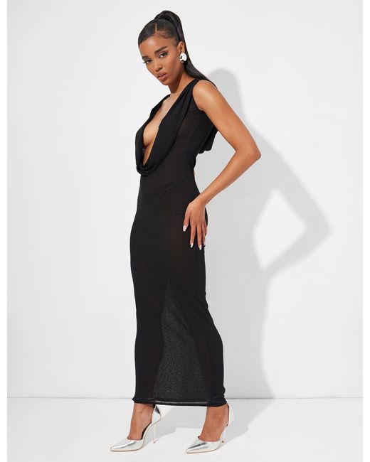 Public Desire Extreme Dropped Cowl Neck Hooded Midaxi Dress Black