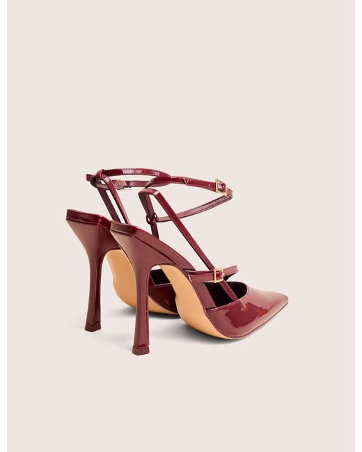 Public Desire Pink Idol Burgundy Patent Buckle Strappy Detail Stiletto Court High Heels
