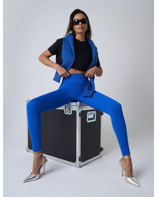 Public Desire Ribbed High Waisted Leggings Cobalt Blue