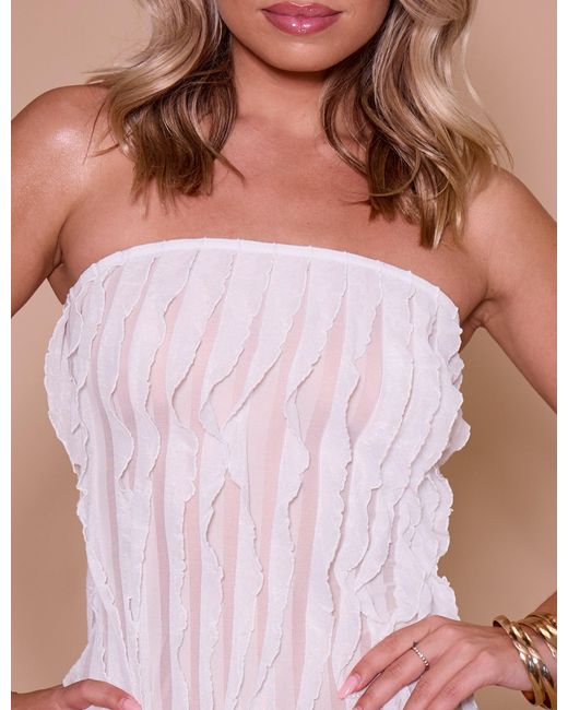 Public Desire White Ruffle Detail Bandeau Mini Dress Cream