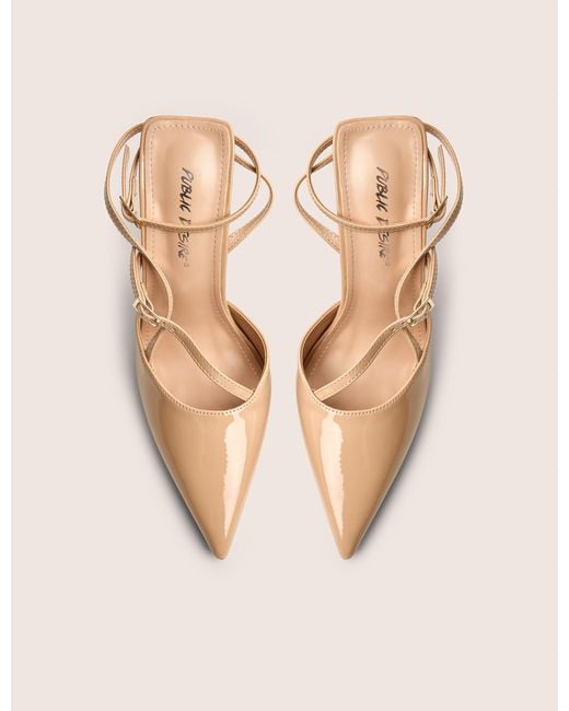 Public Desire Pink Idol Nude Patent Buckle Strappy Detail Stiletto Pointed To Court High Heels
