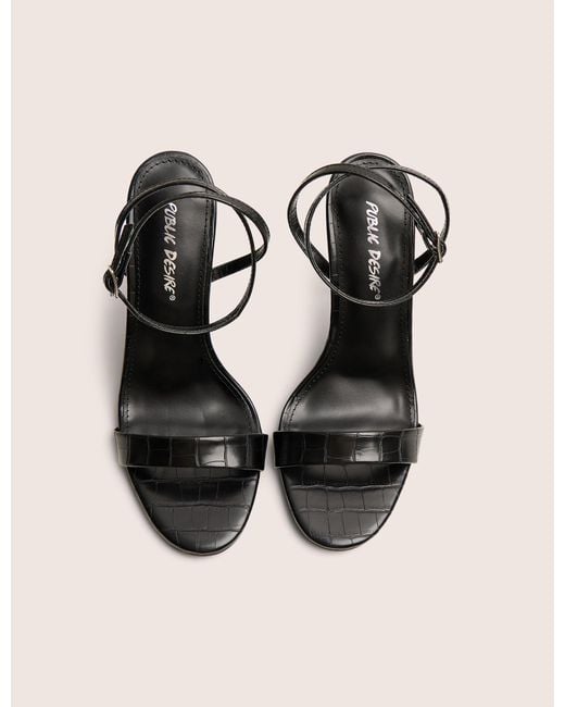 Public Desire Natural Soho Black Croc Barely There Strappy Stiletto Heels