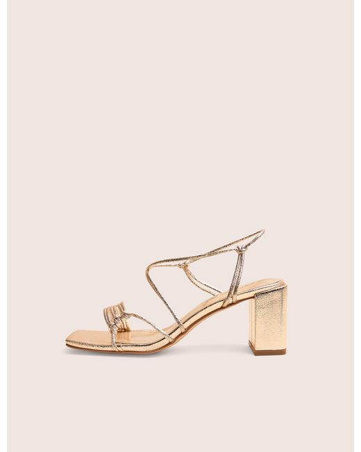 Public Desire White Taryn Gold Knotted Upper Block Heel Sandals