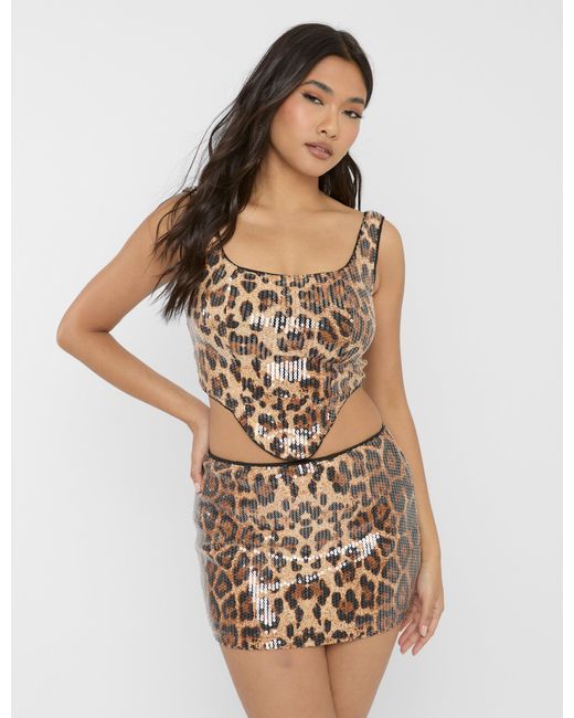 Public Desire Multicolor Sequin Print Scoop Neck Corset Top Leopard