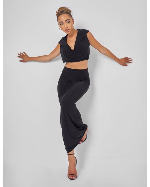 Public Desire Sleeveless Wrap Front Top With Hood Black