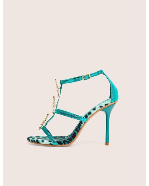 Public Desire Blue Kitten Green Metallic Sun Embellishment High Heels