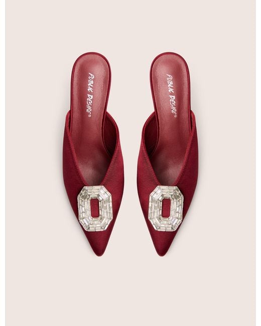 Public Desire Pink Classique Burgundy Broach Embellishment Mid Heels Mule