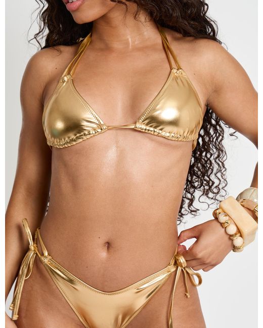 Public Desire Brown Foiled Bikini Top Gold