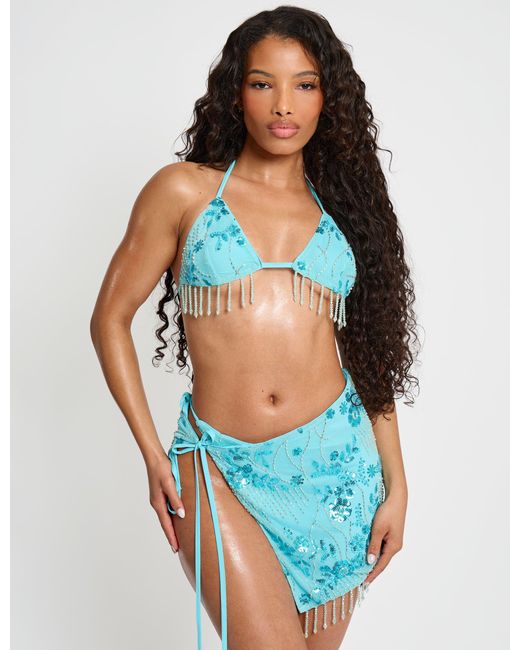 Public Desire Beaded Embellished Bikini Cover Up Skirt Blue