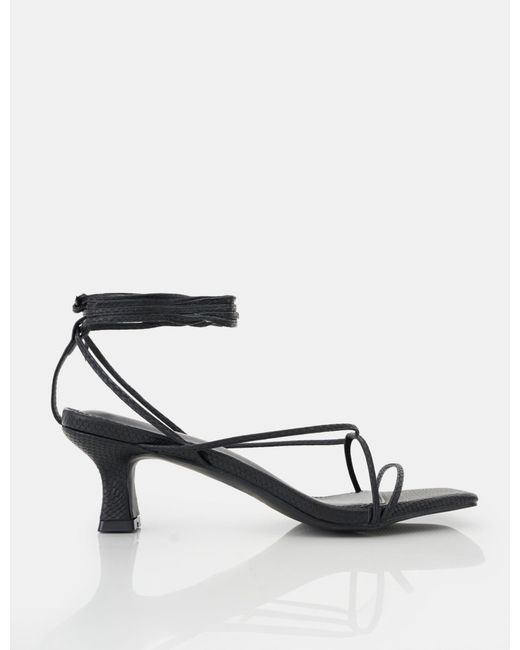 Public Desire Multicolor Shibuya Black Snake Texture Pu Square Toe Lace Up Low Heels