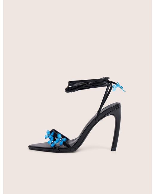 Public Desire Natural Hallie Black Butterfly Embellishment Ankle Tie High Heels