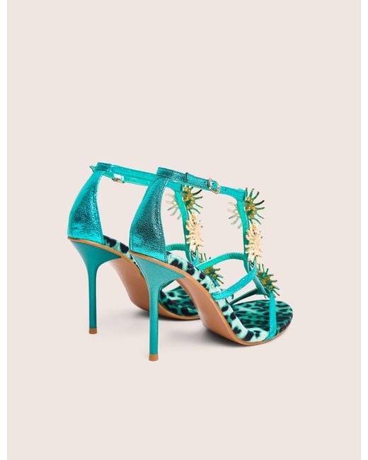 Public Desire Blue Kitten Green Metallic Sun Embellishment High Heels