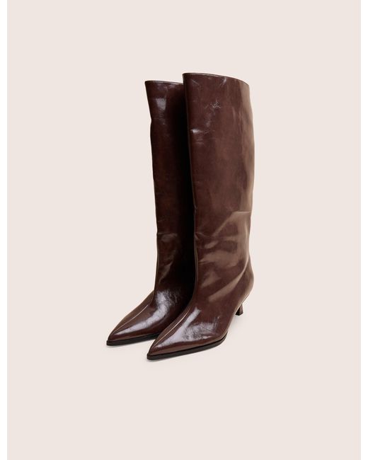 Public Desire Lola Brown Kitten Heel Knee High Boots