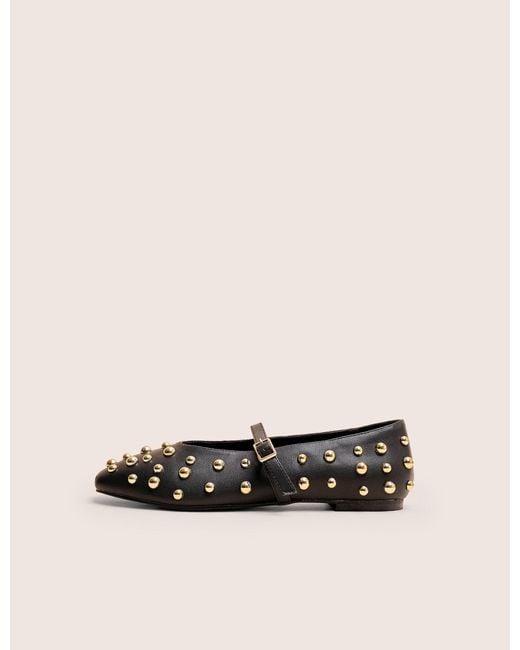 Public Desire Natural Elsie Black Studded Ballerina Flats