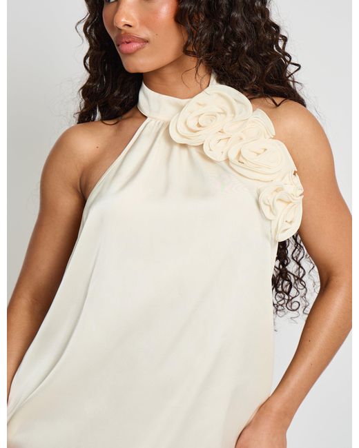 Public Desire White Satin Swing Dress With Corsage Ivory