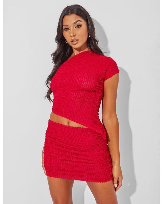 Public Desire Textured Ruched Mini Skirt Red