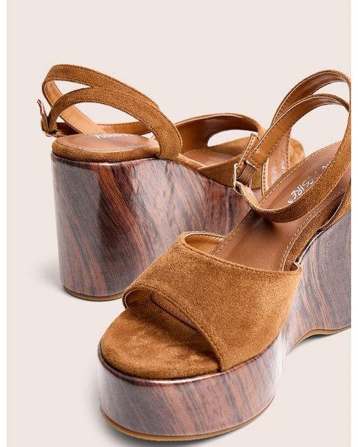 Public Desire Natural Aluna Tan Faux Suede Wooden Wedge Heels