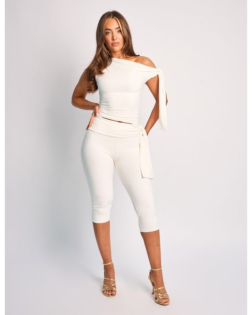 Public Desire Natural Knot Detail Tie Side Luxe Slinky Capri Pants White