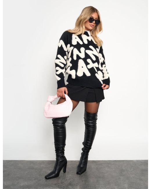 Public Desire White Split Hem Mini Skort Black