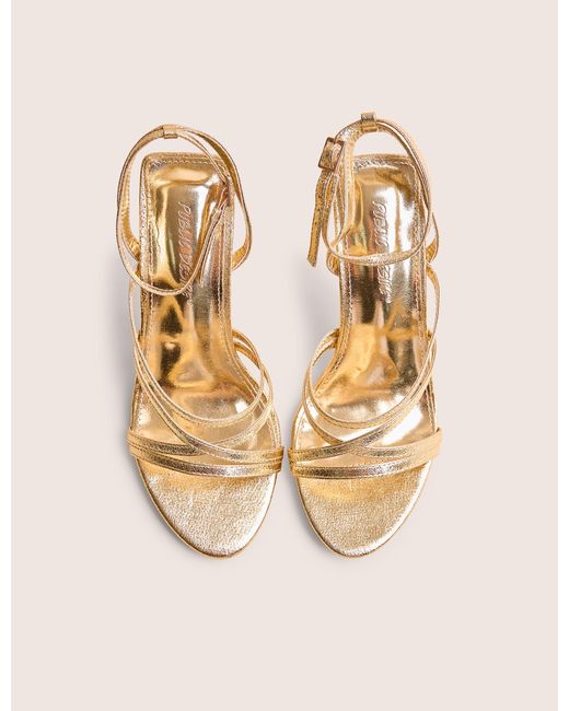 Public Desire Brown Free Spirit Wide Fit Gold Strappy Round Toe Mid Heels