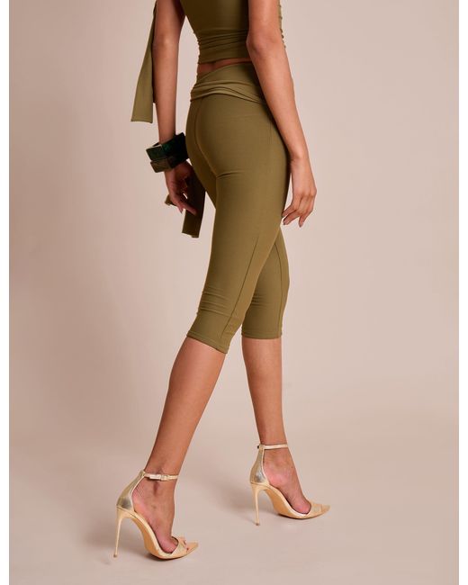 Public Desire Multicolor Knot Detail Tie Side Luxe Slinky Capri Pants Khaki