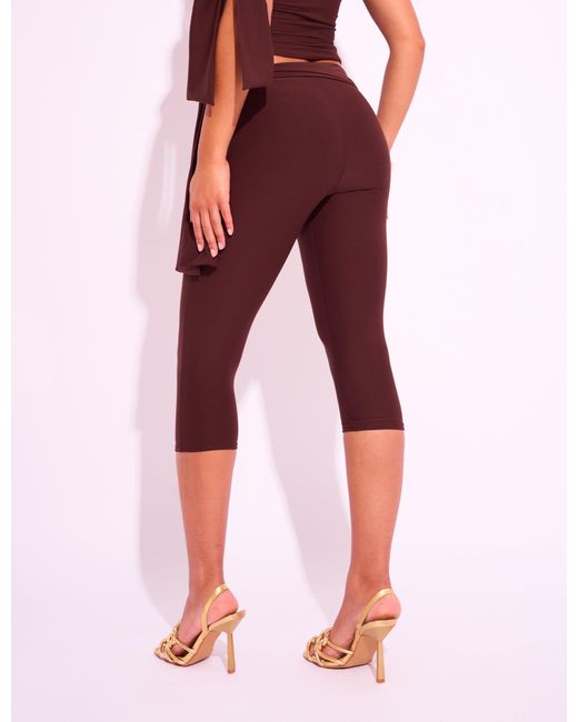 Public Desire Red Knot Detail Tie Side Luxe Slinky Capri Pants Chocolate