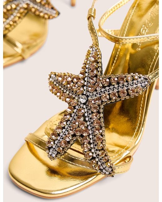 Public Desire Natural Lumi Gold Starfish Detail Tie High Heels