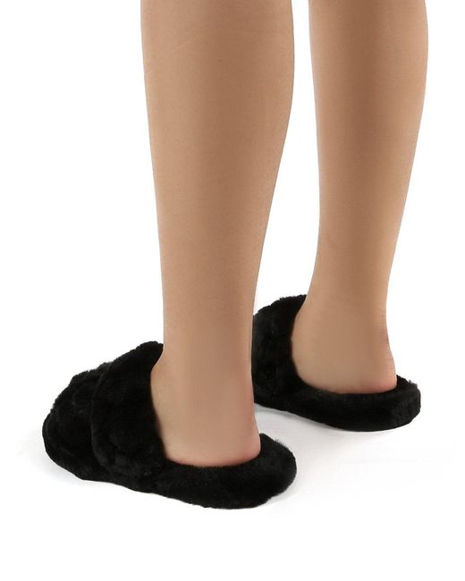 fluffy two strap slippers