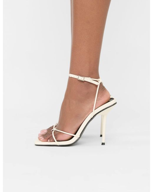 Public Desire White Jiggy Ecru Pu Stiletto Square Toe Barely There