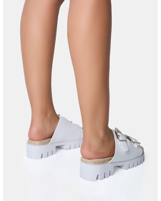 Public Desire Equinox White Chunky Jute Detail Buckle Flatform Sandals