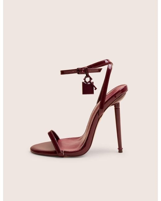 Public Desire Red Ti Amo Burgundy Pu Padlock Detail Barely There Pointed Toe Stiletto Heels