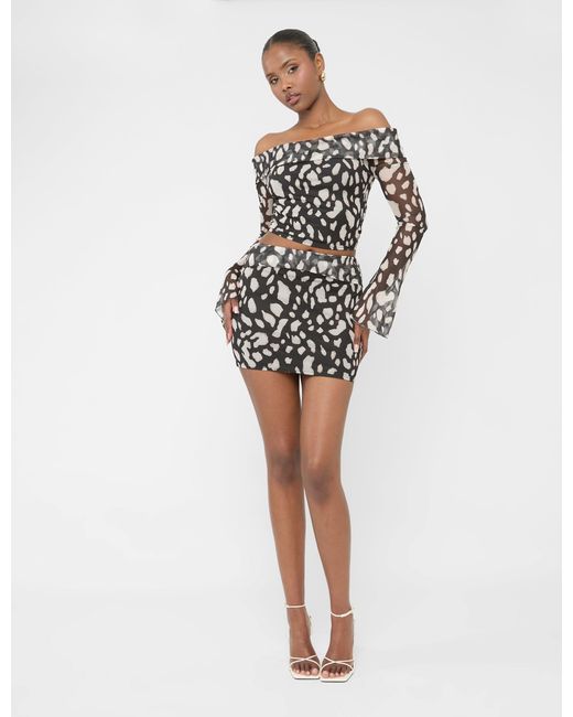 Public Desire Multicolor Mesh Fold Over Mini Skirt Animal Print